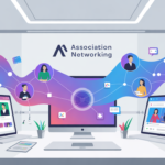 Association social media strategy visualization showing connected community across multiple platforms