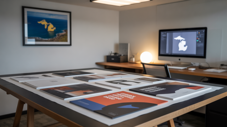 Professional Michigan graphic design company workspace showcasing quality design solutions for brand identity and marketing materials